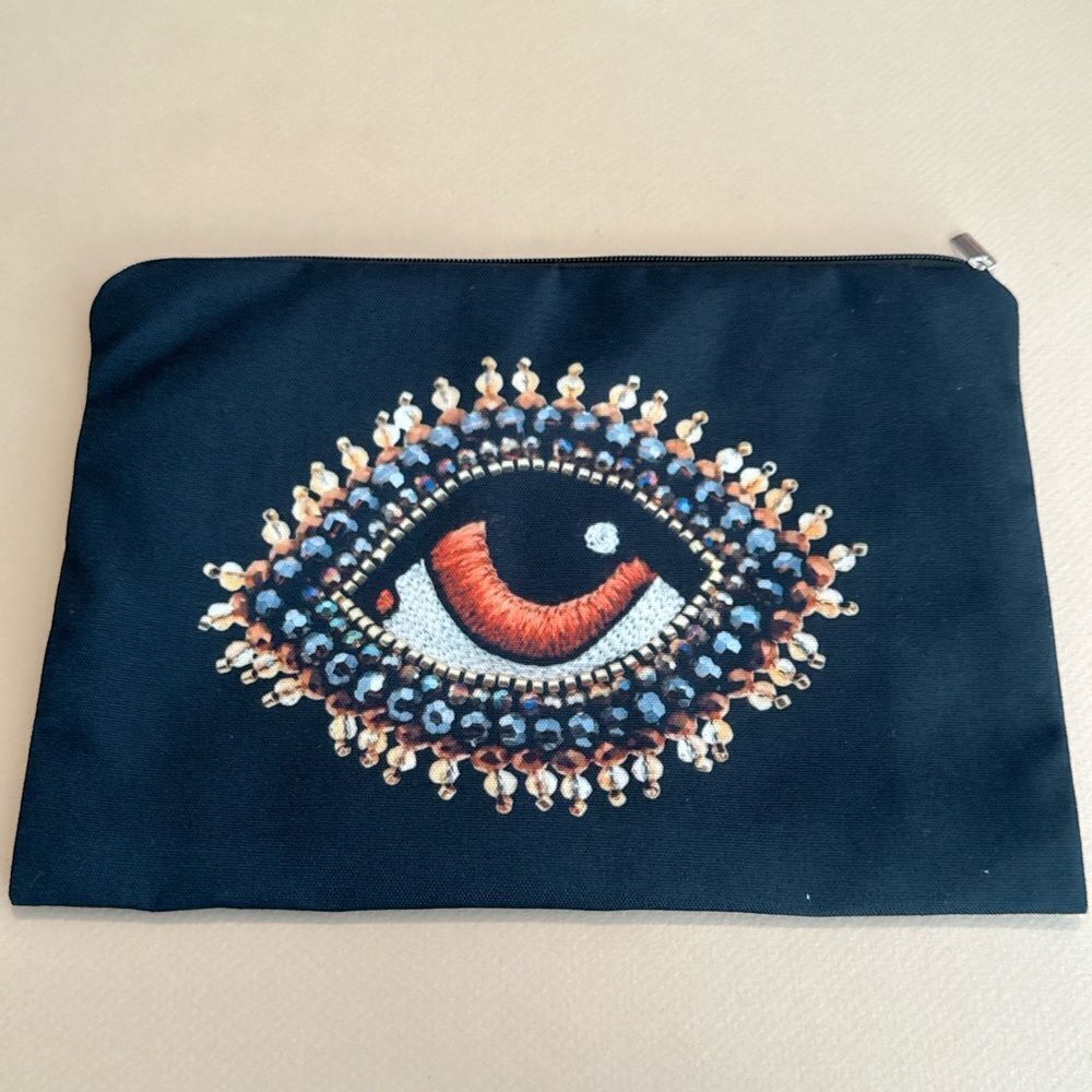 Embroidered Eye Design Black Clutch W1 - Picture 3 of 6
